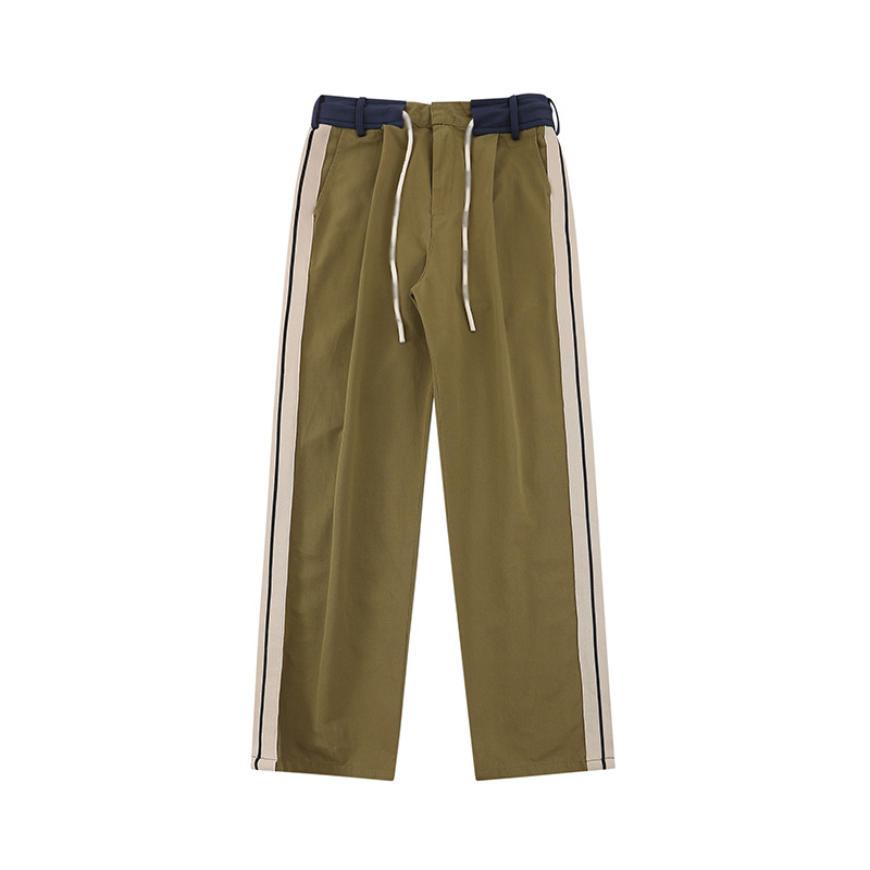 

Designer color contrast pants PA fashion brand ribbon casual pants color contrast cargo pants sweatpants men's and women's loose straight pants S-XLArmy Green, Black