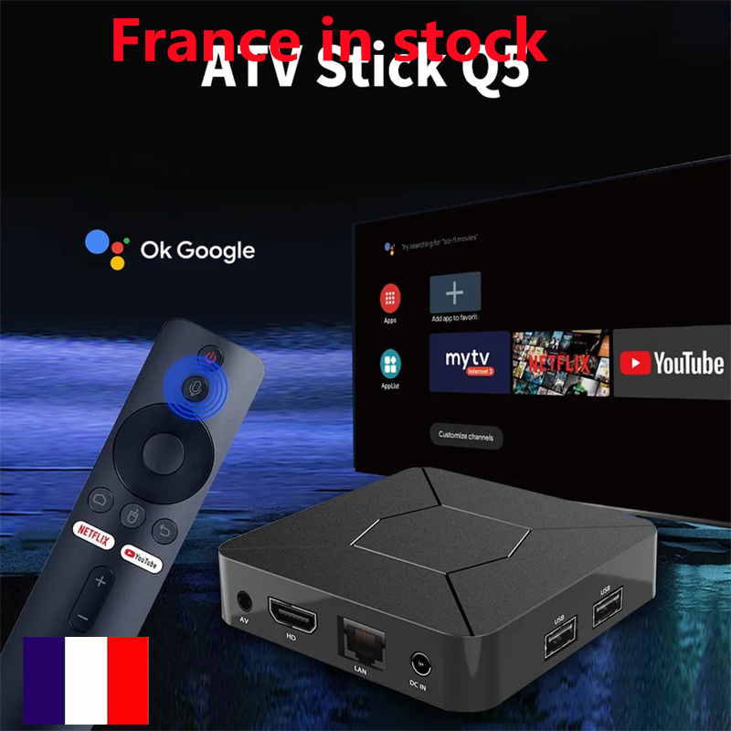 

France in stock TV BOX Factory whosale Q5 ATV Allwinner H313 Quad Core 2.4G 5G dual wifi Android 10 4K smart tv android tv box
