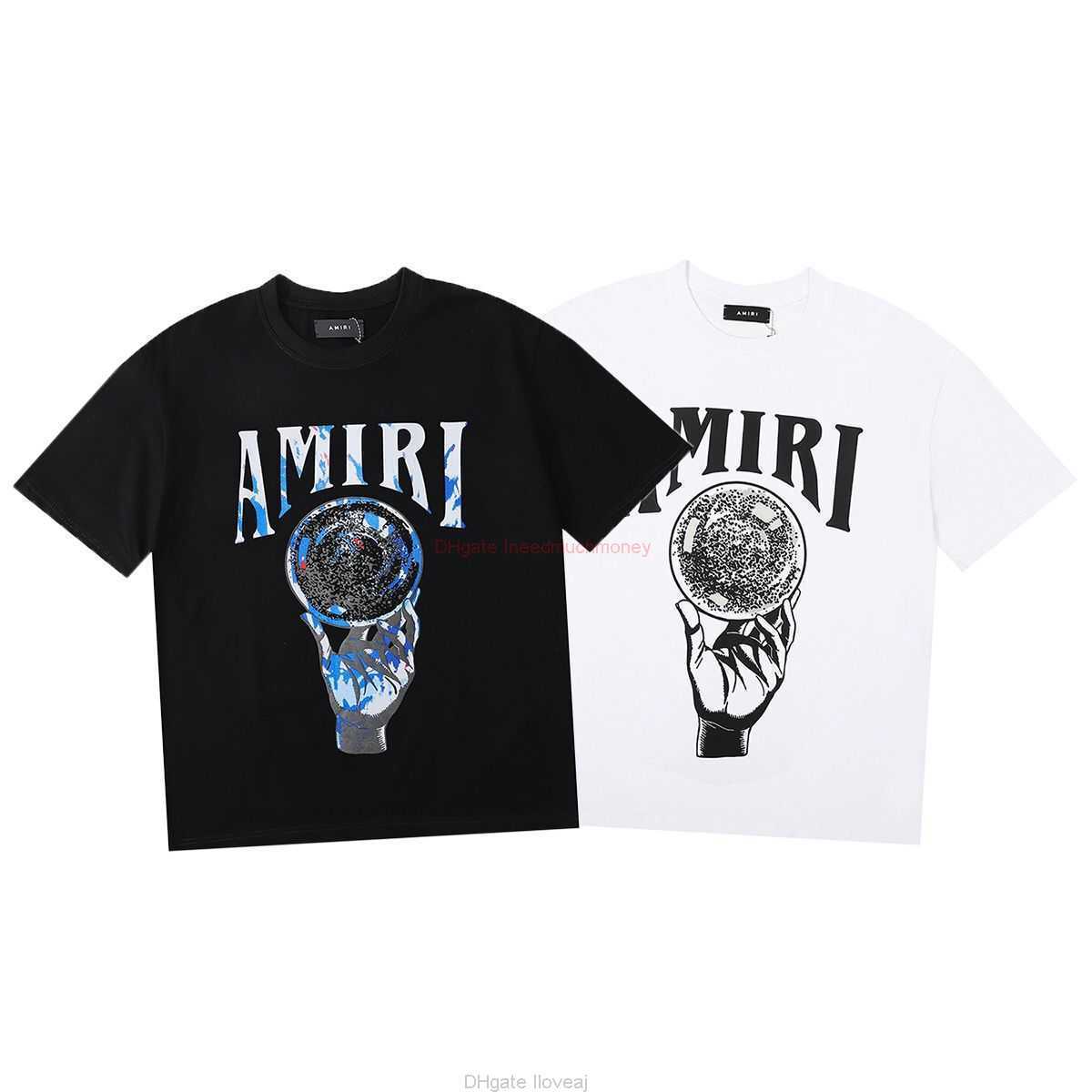 

Designer Fashion Clothing Amires Tees Am Tshirt 2023 Fashion Luxury Amies Crystal Ball Printed High Quality 230g Double Yarn Cotton Casual Short Sleeve Tshirt for Me, White
