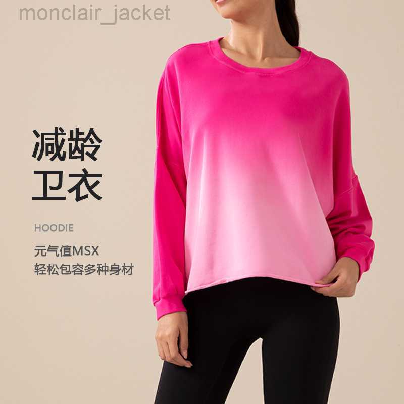 

2023 Designer Women T Shirt Lulus Lemon New Autumn and Winter Fitness Women Yoga Clothes Long Sleeve Running Loose Casual Gradient Color Breathable Top, Light camel gradual change