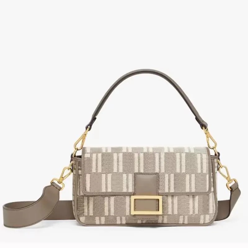 

Embroidered Baguette Bag Flap Crossbody Purse Lady Handbag Fashion Canvas Hardware Buckle Genuine Leather Strap Top Quality, #f3 size:25*14*8cm