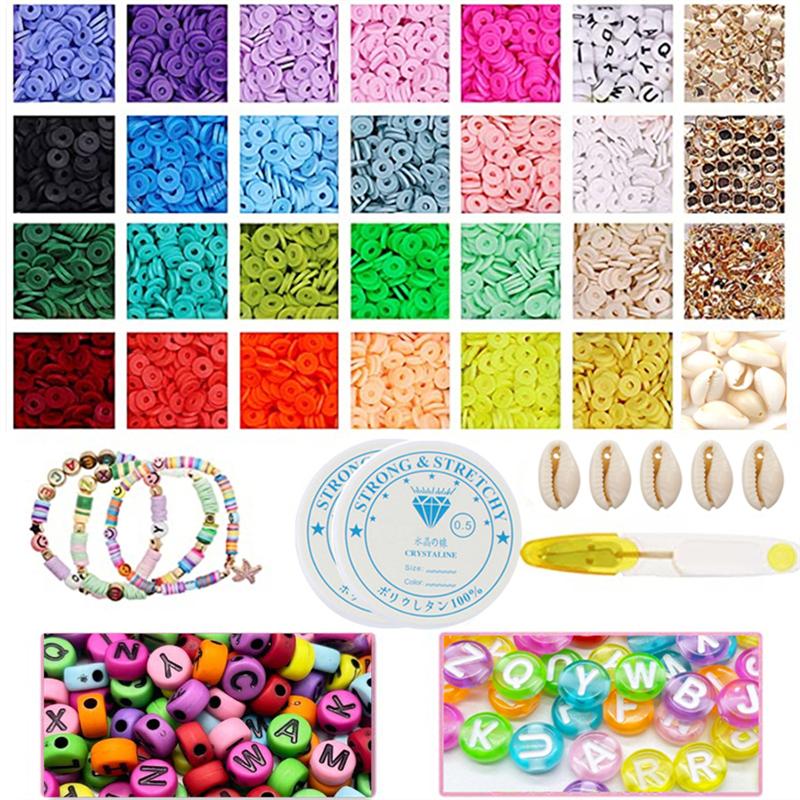 

Crystal 5080PCS Polymer Clay Spacer Beads Kit Charms Loose Beads Lobster Clasp for Jewelry Making DIY Bracelets Earring Jewelry Findings