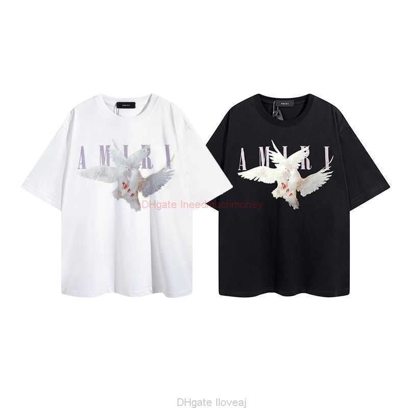 

Designer Fashion Clothing Amires Tees Am Tshirt Amies Summer Simple Double White Pigeon Letter Printing Couple Short Sleeve Loose Relaxed Mens Womens Round Neck Pur