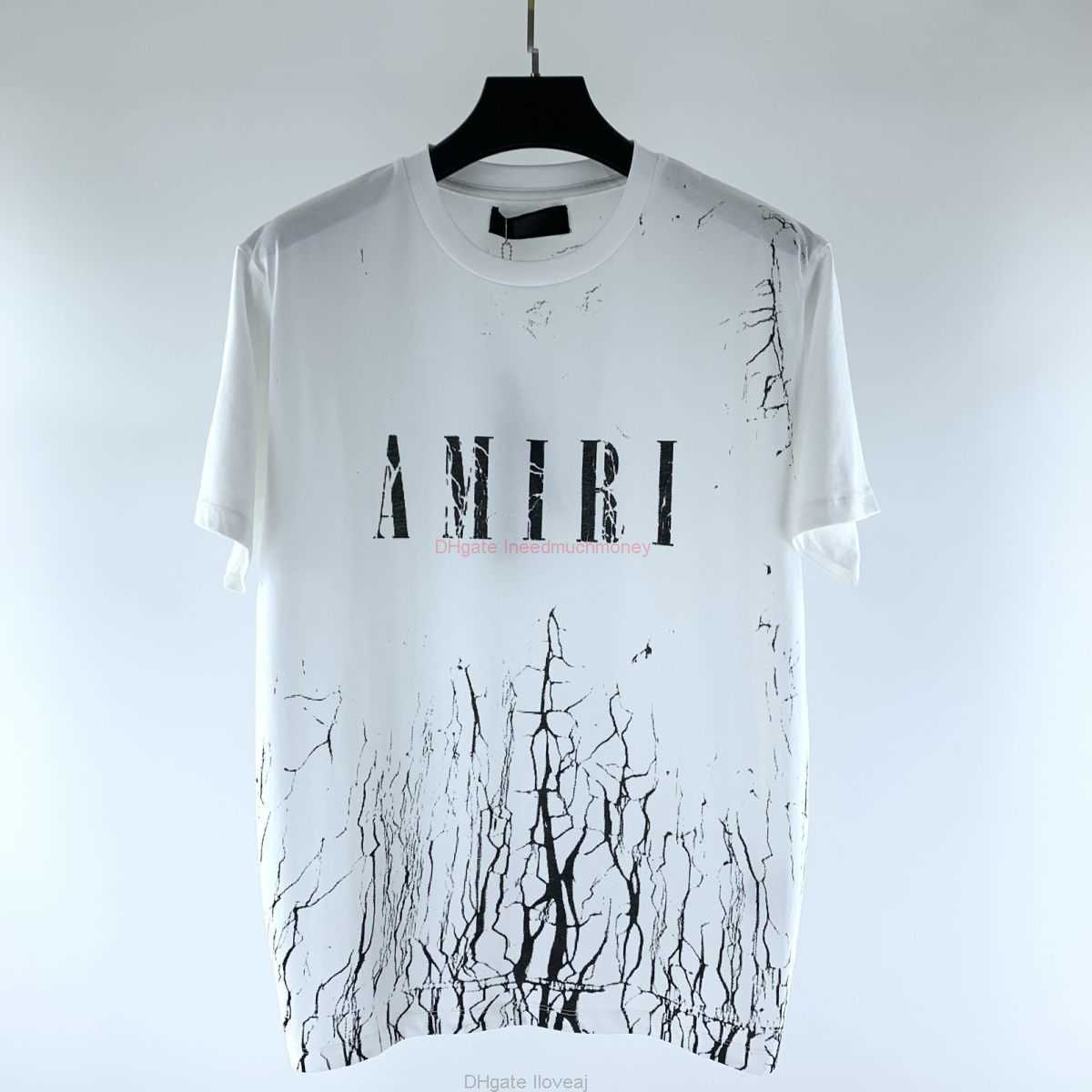 

Designer Fashion Clothing Amires Tees Am Tshirt 23Amies Crack Letter Stripe Printed Round Neck Pullover Casual Fashion Unisex Black Short Sleeve Tshirt Luxury Casu, White