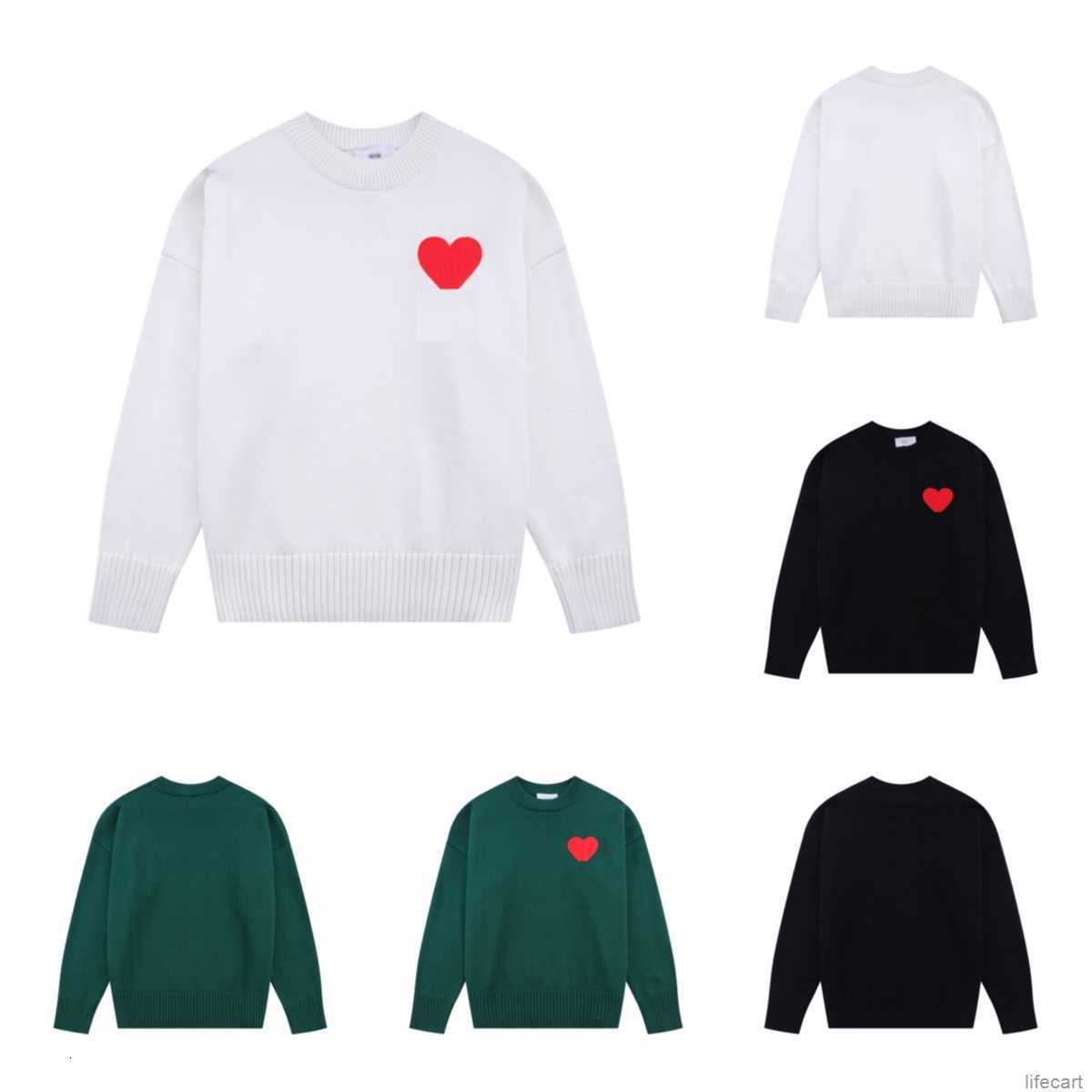 

2023 Amis Paris Fashion Amies De Coeur Designer Men Round Neck Sweater Hoodies Streetwear Hip Hop Casual Embroidered a Heart Pattern Atb6, White