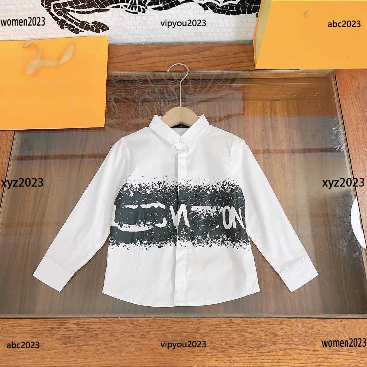 

luxury Child Blouses kids designer clothes Baby Ink lettering printing shirt Size -160 CM High quality lapel Shirt, #1
