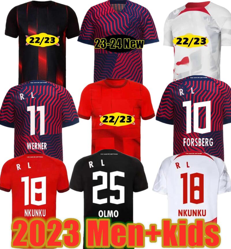 

Leipziges 2023 2024 Soccer Jerseys FORSBERG OLMO HAIDARA Camiseta Maillot Szoboszlai POULSEN Sorloth 23 24 away red Football Shirts Kits Uniform Werner Leipziges, Adult