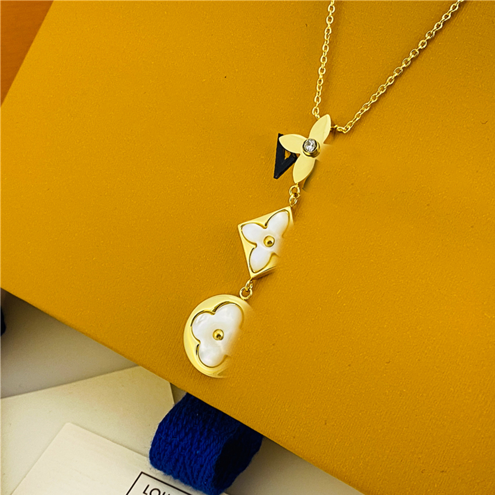 

5 style necklace clover large flower pendant necklace elegant fashion 18K gold agate shell chain mother woman girl couple holiday birthday party gift chain
