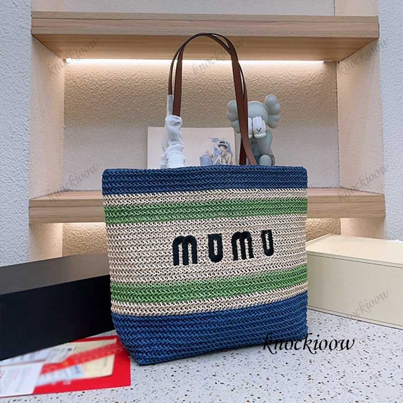 

Summer limited beach bag New straw bag blue apricot color with leather shoulder strap woman large capacity shoulder bag handbag 230522