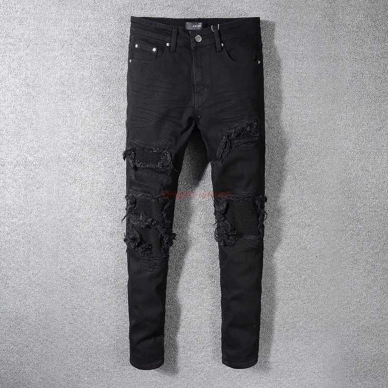 

Designer Clothing Amires Jeans Denim Pants Amies Mx1 Black Knife Cut Collated Leather High Street Hole Slim Fit Elastic Slim Small Feet Slp Denim Pants Mens Fashion Di