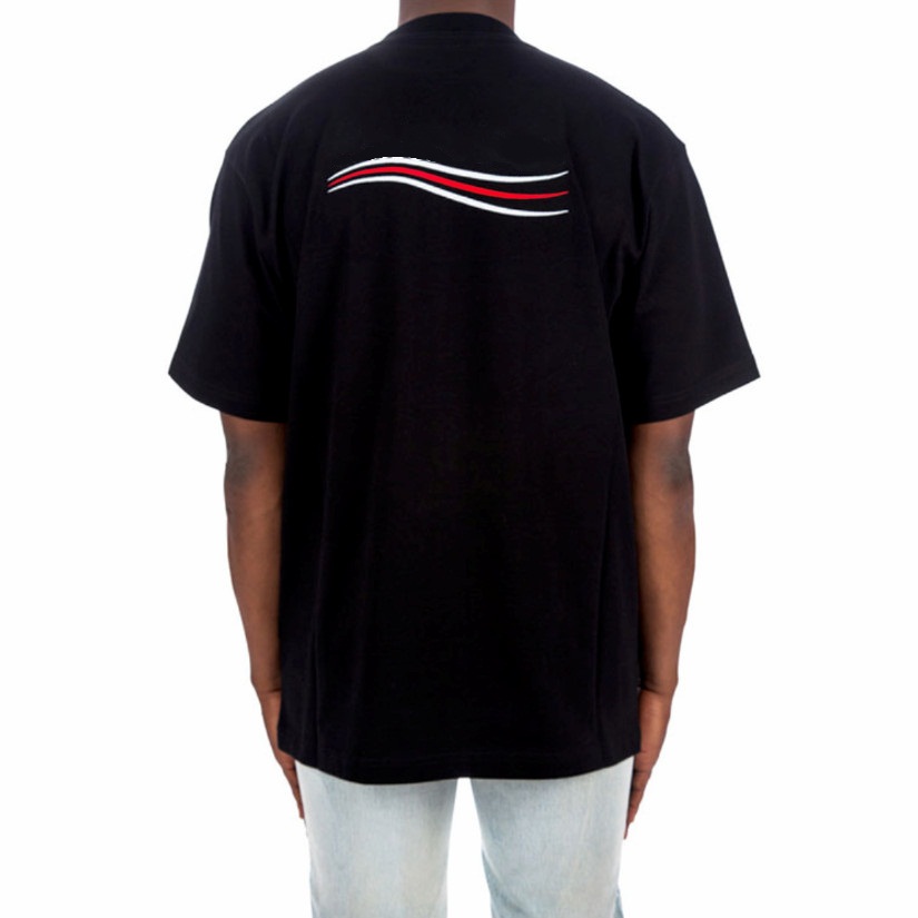 

Summer Spring Solid Color Logo Wave Oversize Men's T-Shirts Paris Luxury Fashion Classic Letter Print Women Short Sleeve High Street Tee, Blue