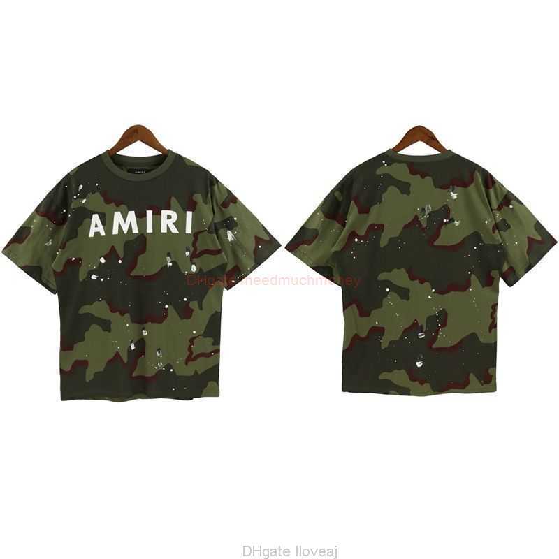 

Designer Fashion Clothing Amires Tees Am Tshirt Amies Summer Niche Camouflage Casual Letter Printing Short Sleeved American High Street Loose Fitting Casual Coupl