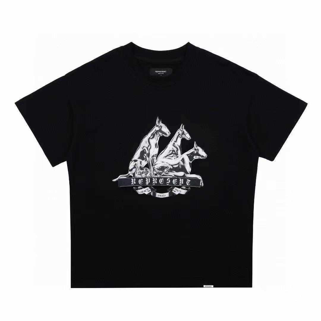 

23hottshirt Represent Fashion Brand American Washed Old Loose Vtg Short Sleeve Mens High Street Inst Shirt Fg9l1DAA, Wash water black dog head print