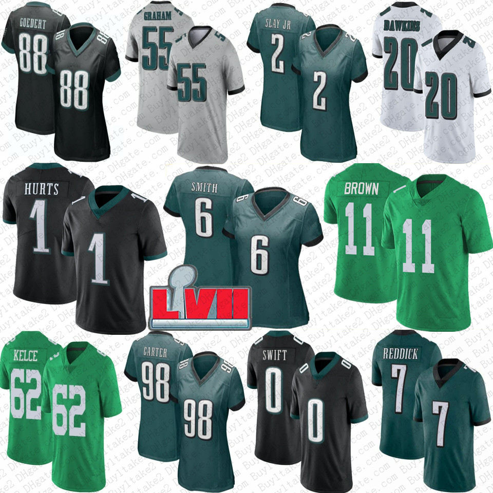 

AJ Brown Jalen Hurts Jason Kelce Football Jersey DeVonta Smith Randall Cunningham Brian Dawkins Mailata Eagles Darius Slay Fletcher Cox Marcus Mariota D'Andre Swift, Women