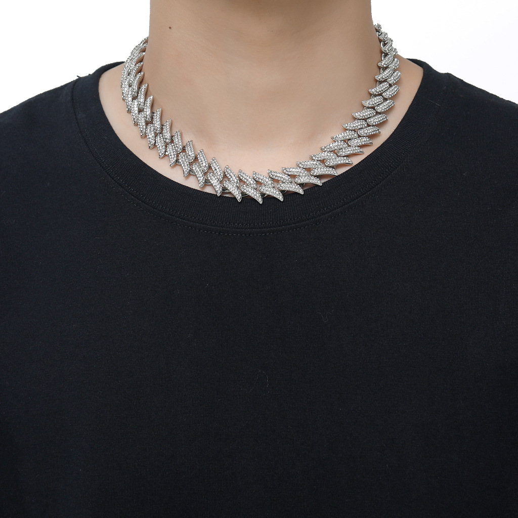 

15mm Cuban Link Chains Necklace Fashion Hiphop Jewelry For Women Men Bling Iced Out Full Rhinestone Rapper Necklaces Collar