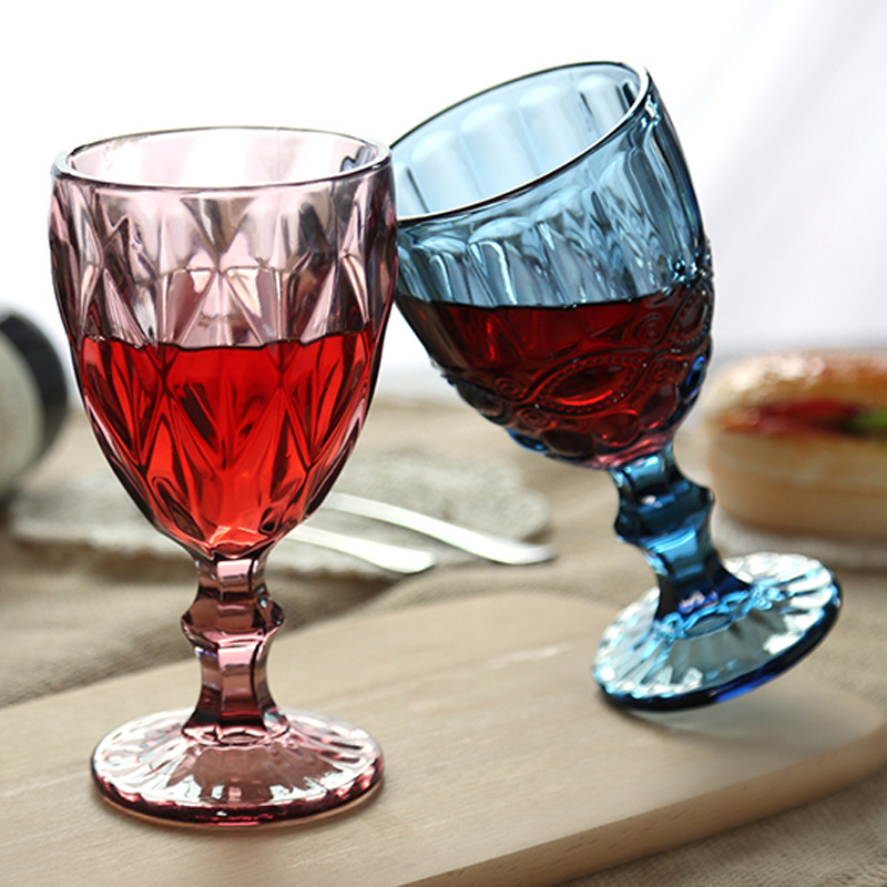 

1pc Wine Glass Cups Retro Vintage Relief Red Wine Cup 300ml Engraving Embossment Juice Drinking Glasses Champagne Assorted Goblets, White