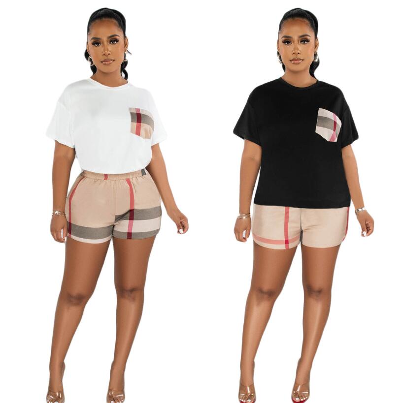 

Women' Tracksuits 2023 Summer New Style Casual Women' Plaid Splice Set Designer Brand Women' Two Piece Set