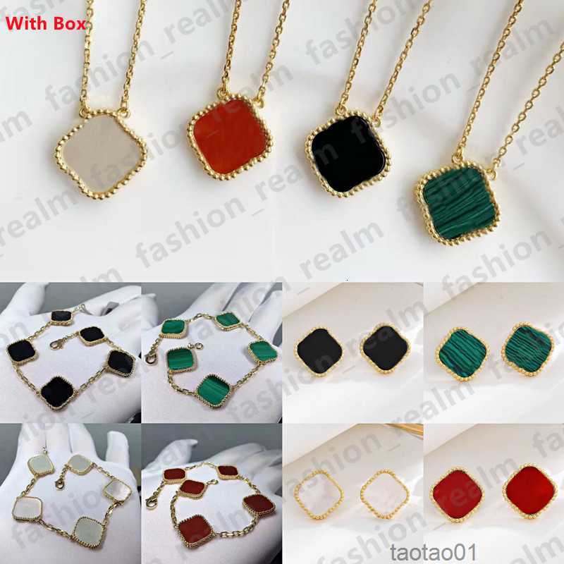 

Four Leaf Clover Necklace Designer Jewelry Set Pendant Necklaces Bracelet Stud Earring Gold Silver Mother of Pearl Green Flower Link Chain Womens with Box44fm