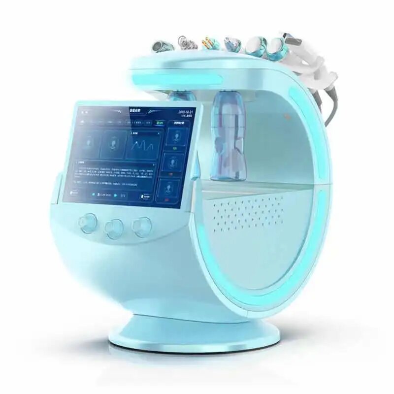 

New Arrival Ice Blue 7in1 H2O2 Facial Cleaning Device with Bio Face Lifting Skin Rejuvenation Whitening Beauty Equipment Tool Water Oxygen Jet
