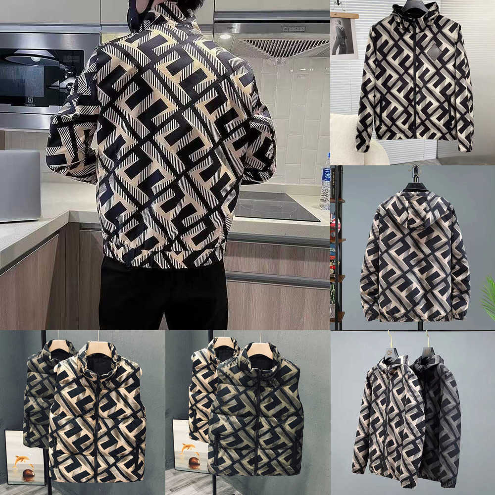 

Luxury designer jacket men hooded jackets F 3d Printed cardigan coat Nylon windbreaker fashion casual mens zipper Jacket 4xl 5xl FA1A, Khaki-down vest