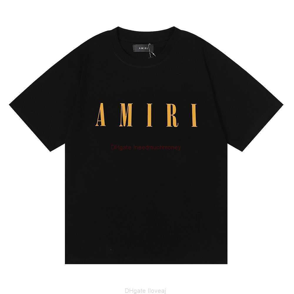 

Designer Fashion Clothing Amires Tees Am Tshirt Summer Trendy Amies Simple Print High Weight Pure Cotton Double Yarn Half Sleeved Short Sleeved Tshirt for Both Men Wo, Black print orange