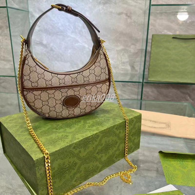 

Underarm Bag Crescent Moon Handbags Luxury Designer Women Strawberry Letters Hobo Shoulder Bags Purse Wallet, Brown 22cm