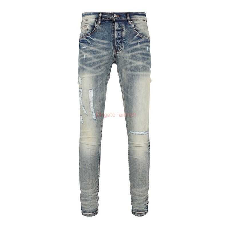 

Designer Clothing Amires Jeans Denim Pants Amies 2023 High Street Fashion New Mens Broken Blue Jeans Made of Old Letters Trendy Pants Ca1058 Distressed Ripped Skinny