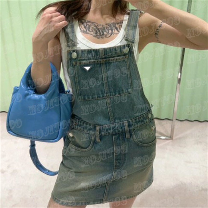 

Letter Badge Denim Skirts Bodysuit Strap Dress For Women Fashion Design Short Skirt Summer Sexy Dress, Blue