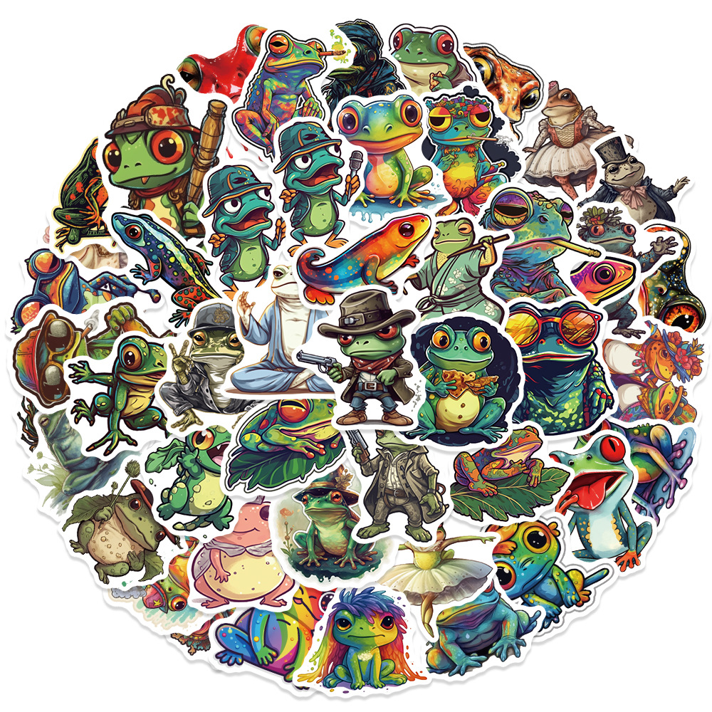 

50PCS Aesthetics Frogs Stickers For Skateboard Car Baby Helmet Pencil Case Diary Phone Laptop Planner Decor Book Album Kids Toys Guitar DIY Decals, Multi colors
