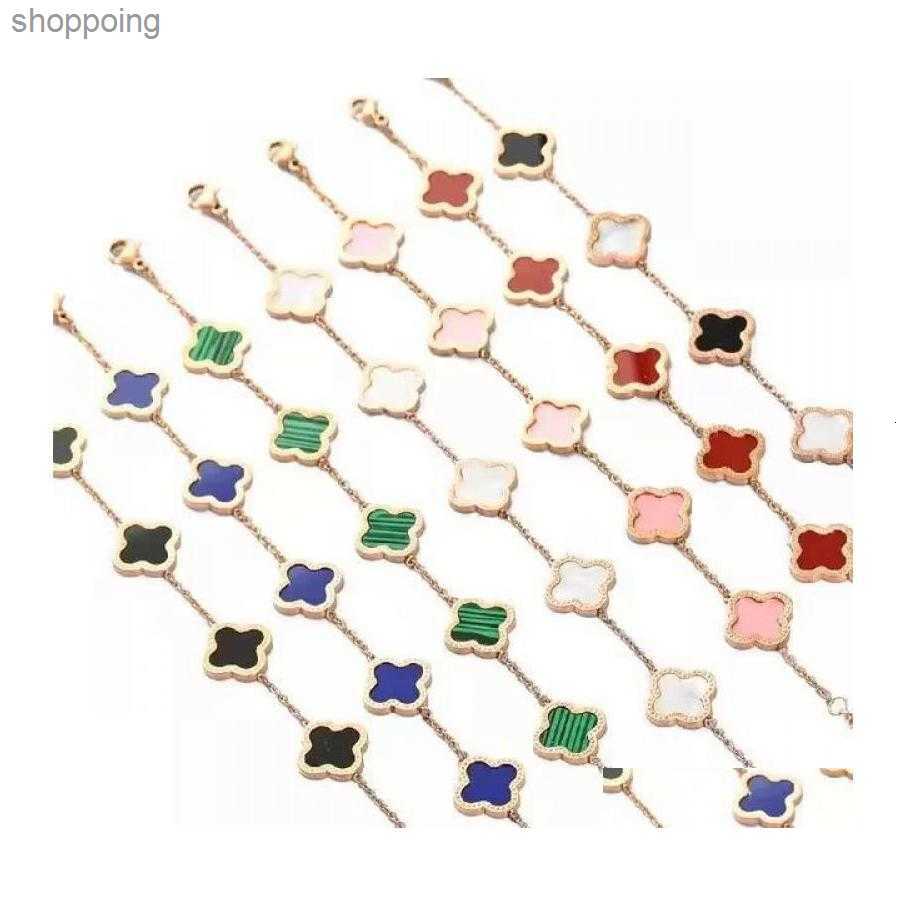 

Charm Bracelets Fashion Classic 4/four Leaf Clover Bangle Chain 18k Gold Plated Motherofpearl for Women Girl Wedding Mother Day Jewe Dh047