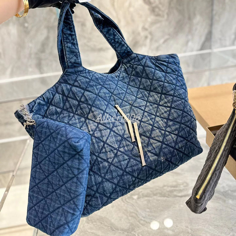 

Totes Designer Distressed Denim Handbags Shoulder Large Tote Bag Purses Quilted Blue Purse Ladies Office Style Woman Bags 40CM, Blue-40x35cm