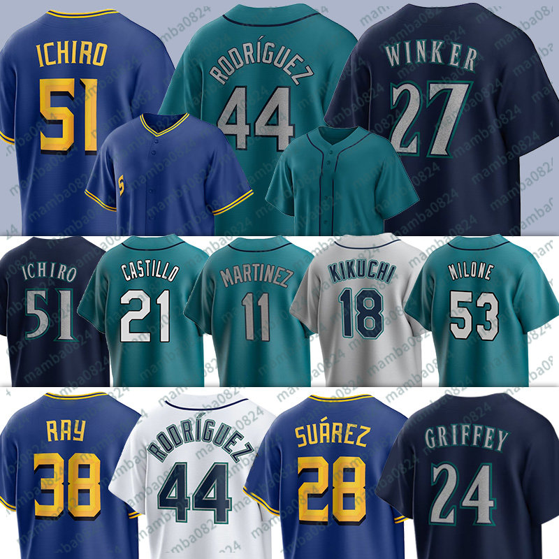 

Julio Rodriguez Baseball Jersey Mariners Ken Griffey Seattles Jarred Kelenic Ichiro Suzuki Luis Castillo Jarred Kelenic Eugenio Suarez Paul Sewald Winker Ray, Women(shui shou)