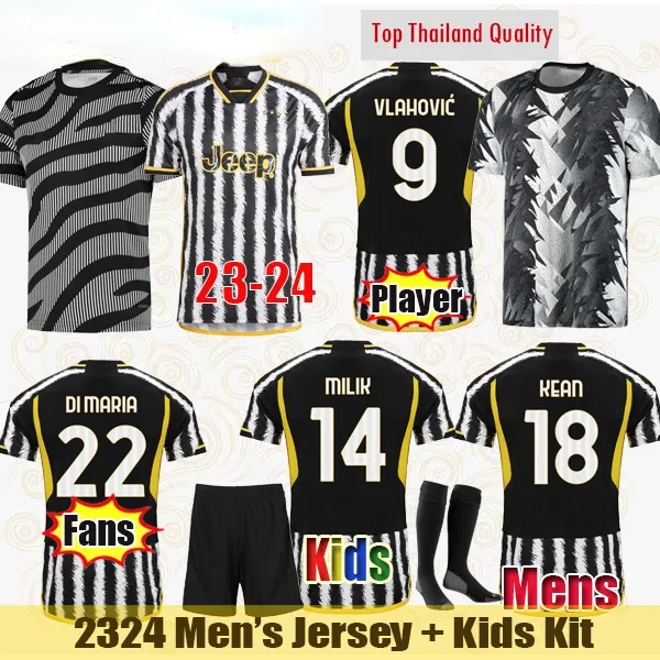 

23 24 Soccer Jerseys VLAHOVIC 2023 2024 Fans Player Version MILIK DI MARIA RABIOT Juve CHIESA POGBA Football Shirt KEAN KOSTIC Mens Jersey Kids Kit, Fans 2324 home1
