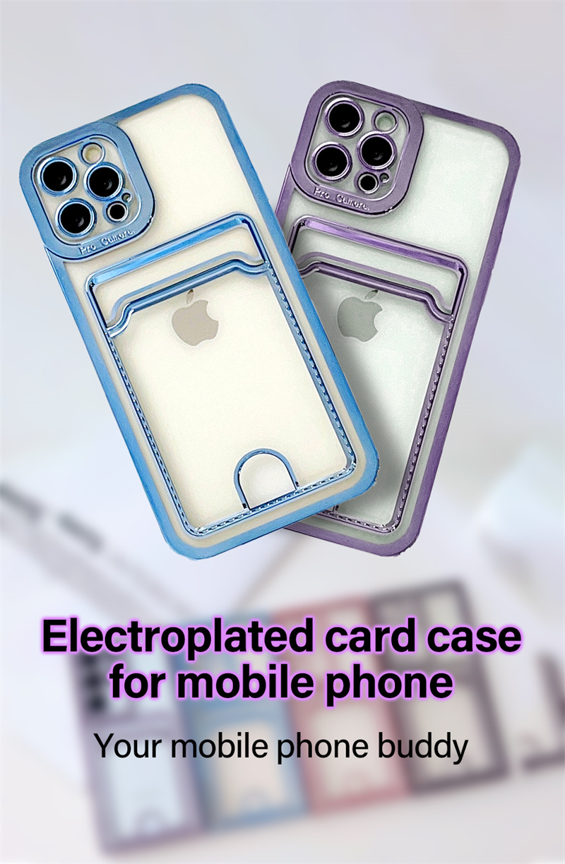 

Electroplated Transparent Card Holder Wallet Case For iPhone 14 13 12 11 Pro X XR XS Max 6s 7 8 Plus Photo Pocket Cover