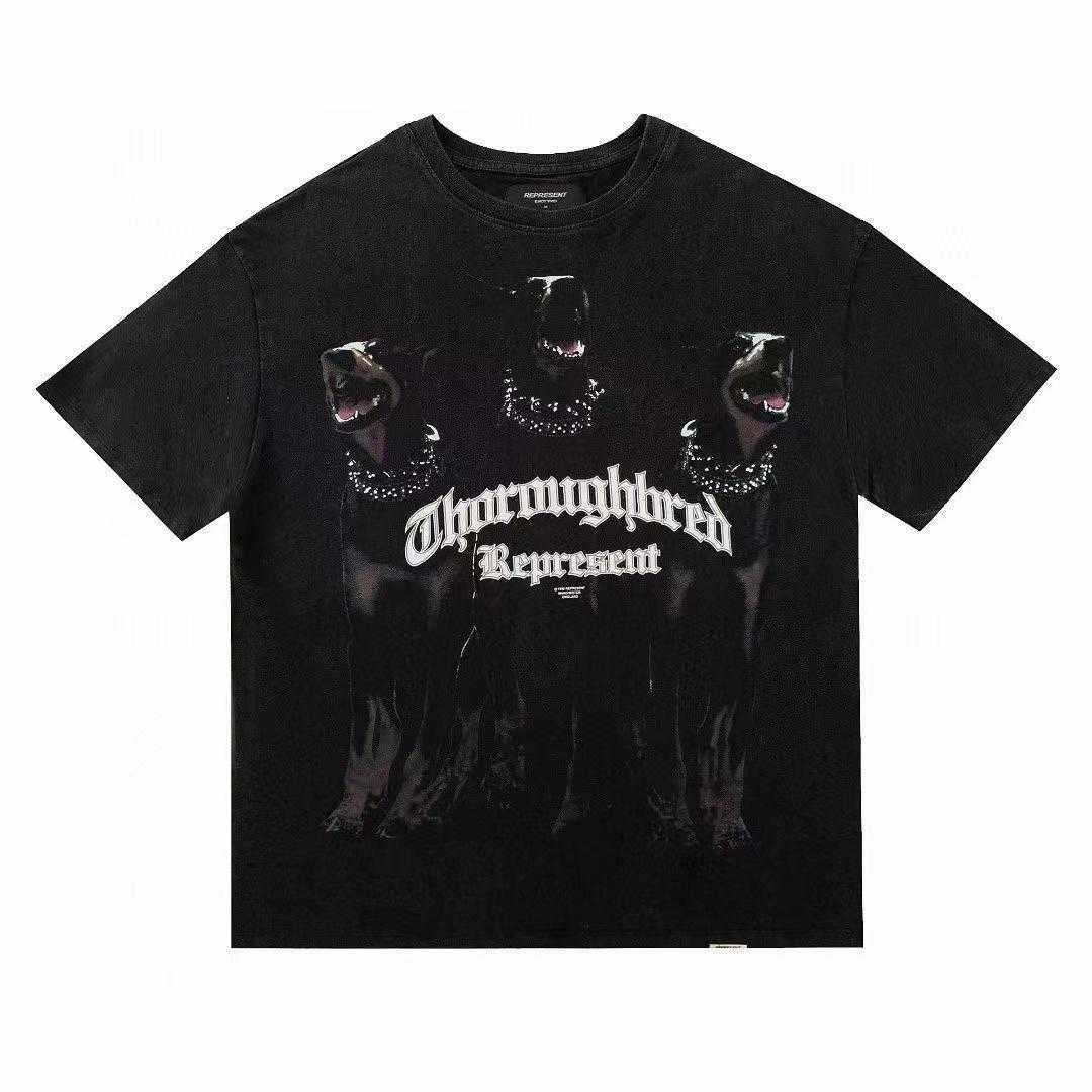 

23hottshirt Represent Fashion Brand American Washed Old Loose Vtg Short Sleeve Mens High Street Inst Shirt Fg9l 83DFL, Wash black dancer print
