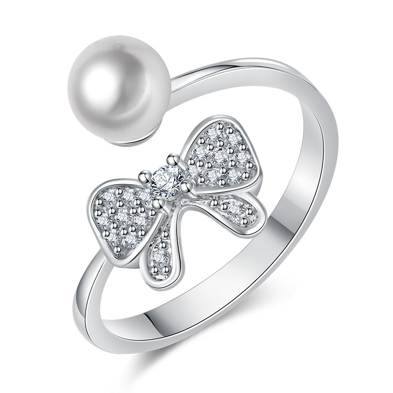 

Adjustable Rings Pave Sparkling AAA Cubic Zirconia, with 6MM Imitation Pearl, Fashion Female Statement Party Rings