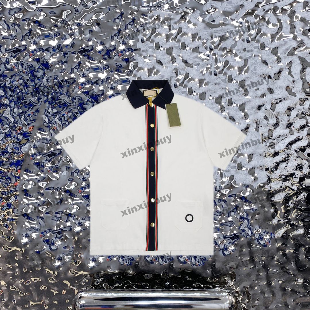 

xinxinbuy Men designer Tee t shirt 23ss Ribbon Panelled pocket Milan short sleeve cotton women black white blue M-3XL, 01