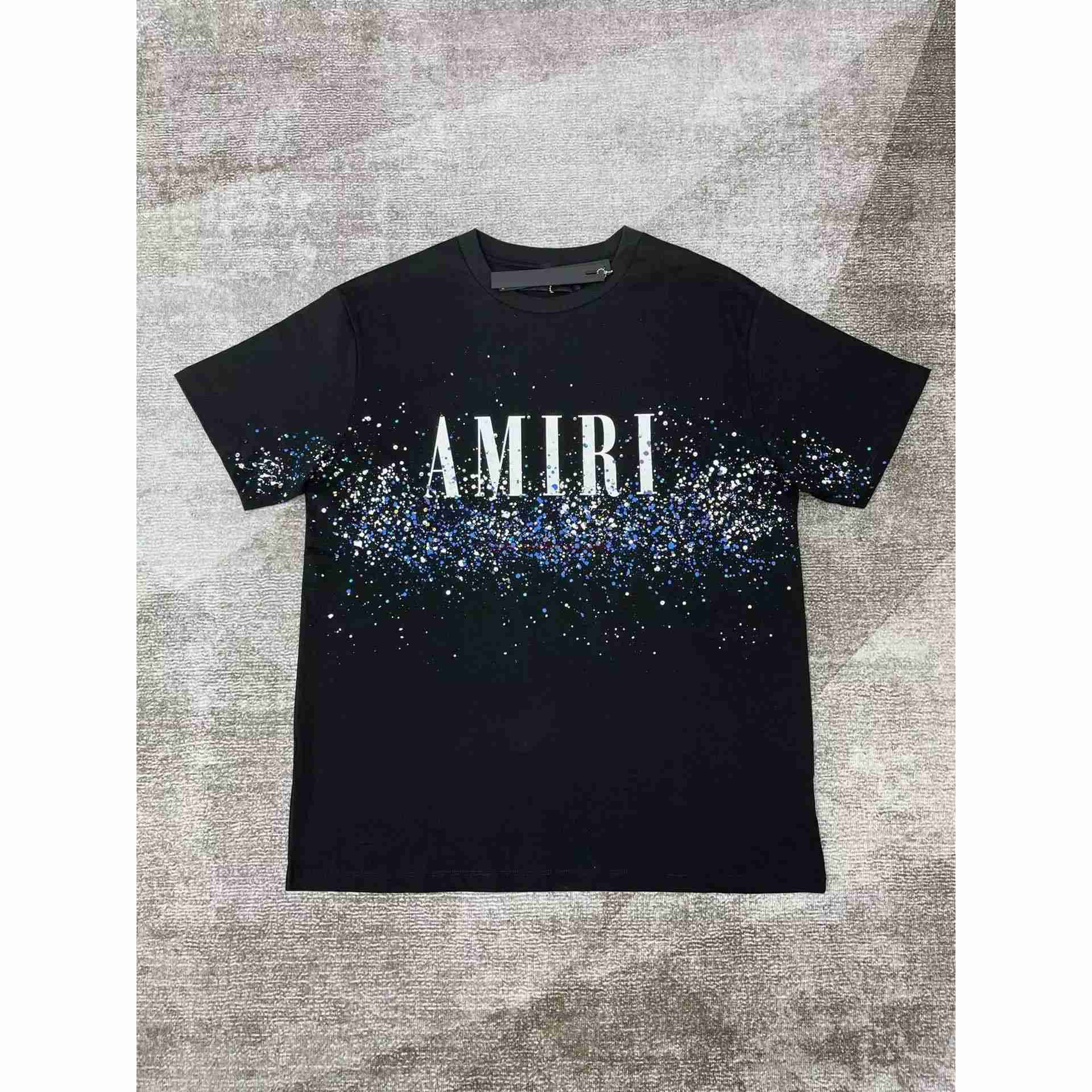 

Designer Fashion Clothing Amires Tees Am Tshirt High Quality Amies New Flower Letter Slogan Speckle Print Loose Casual High Street Short Sleeve Tshirt Men Women Fash, Black