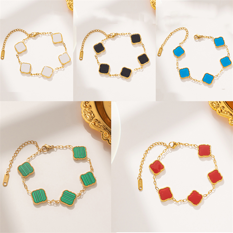 

Classic VAN Clover Charm Bracelet 18K Gold Onyx Shell Mother of Pearl Bracelet for Women and Girls Wedding Mother's Day Jewelry Women's Gifts Stainless Steel Bracelet