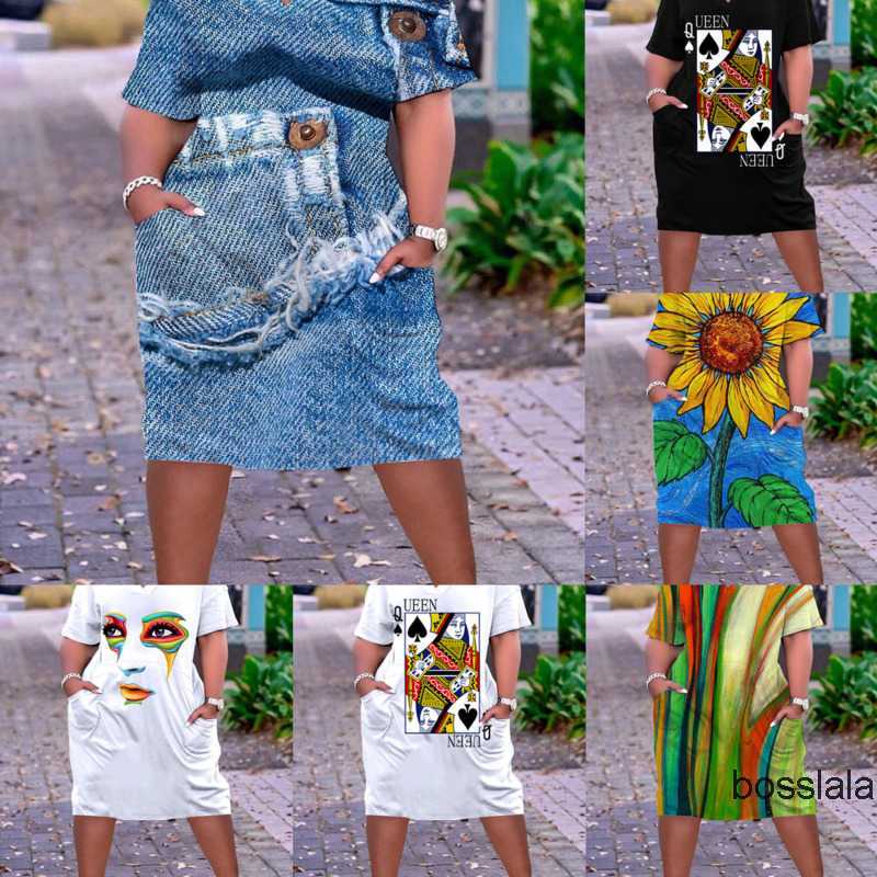 

Casual Designer Womens Dresses 2023 Summer Fashion Ladies V-neck Large Dress 3D Printed Loose Relaxed Short Sleeve A-line Skirt, Lqk9c231111p
