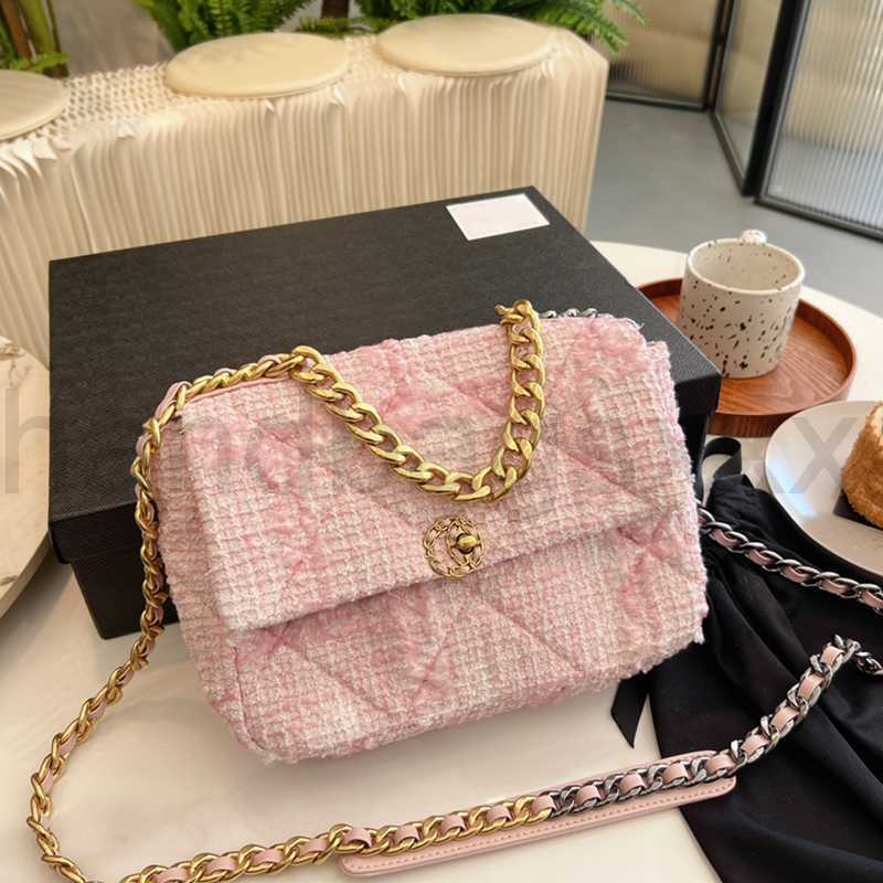 

Pink Evening bag designer tweed Women Crossbody Chain Tote Bags luxury Shoulder Purse Classic CC 19 Flap Handbag Metal Houndstooth Quilted Diamond Wallet, Nude
