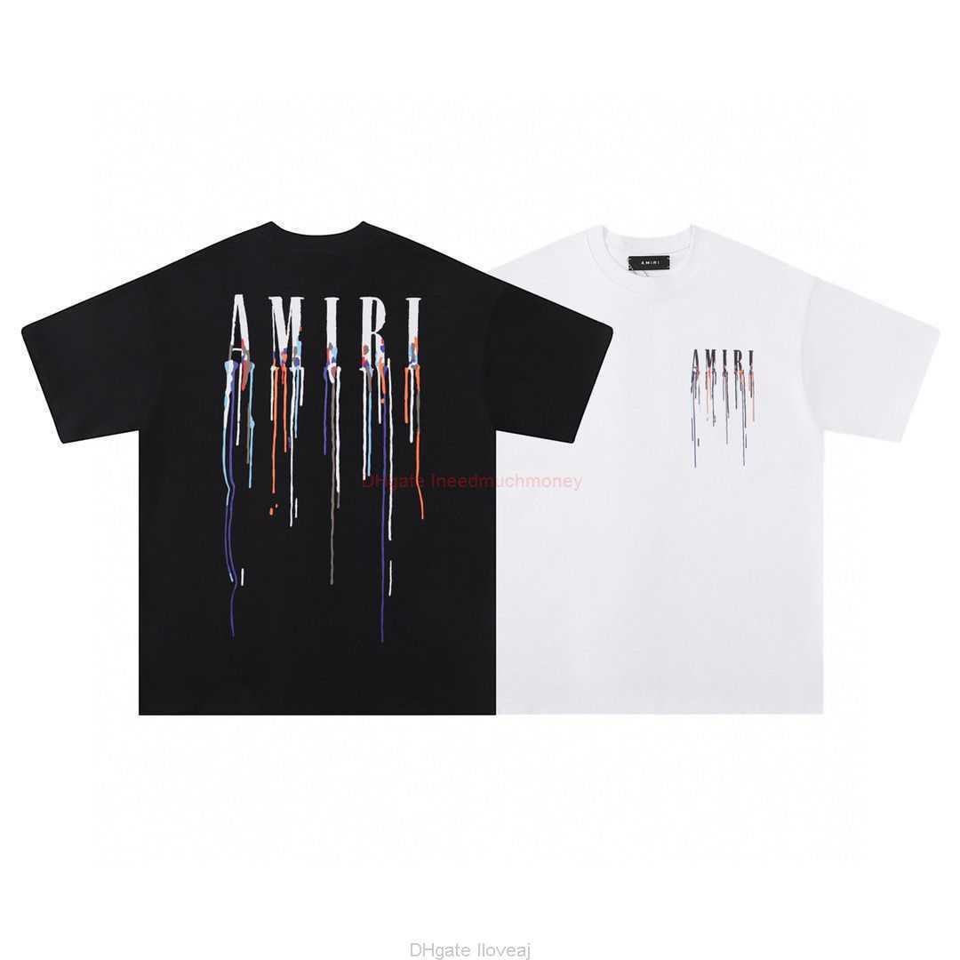 

Designer Fashion Clothing Amires Tees Am Tshirt Amies Springsummer New Logo Round Neck Tshirt High Street Unisex Loose Classic Ink Splash Seven Letter Short Sleeve L, White