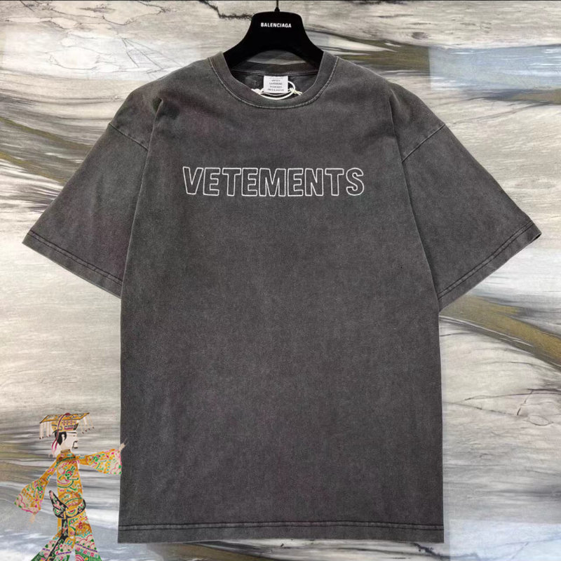 

Men' T-Shirts 23SS VETEMENTS Washed Grey Embroidery Printed T Shirt Men Women Casual Loose High-quality Top T-shirt 230522
