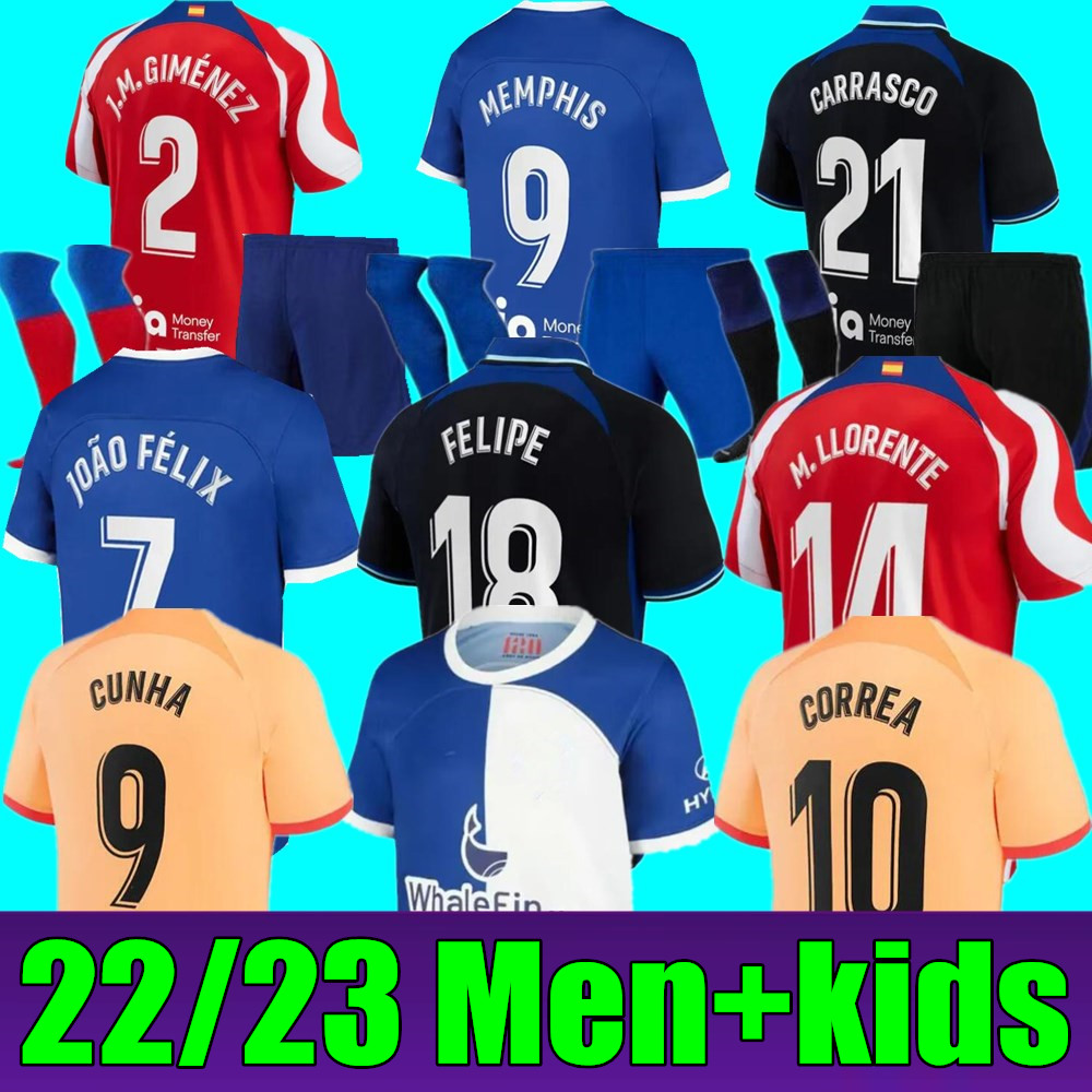 

120th men kids kits soccer jerseys 22 23 24 GRIEZMANN 2023 2024 MORATA M. LLORENTE Correa MEMPHIS camiseta football shirt R. DE PAUL, Kids away+socks