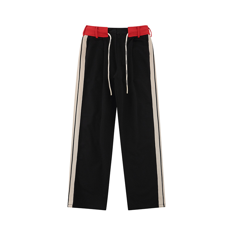 

Designer color contrast pants PA fashion brand ribbon casual pants color contrast cargo pants sweatpants men's and women's loose straight pants S-XLblack Red, Army green
