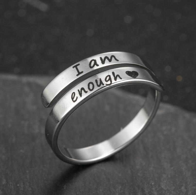 10pcs I am Enough Band Ring Peach Love Heart Finger Ring Jewelry Gift I'm Enough Letter Love Tag Ring Stainless Steel Jewelry Gift for Wedding
