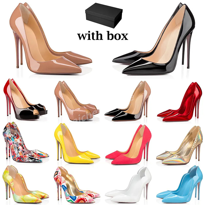 

2023 red bottoms heels women dress shoes high black White nude soft pink yellow green gradient patent leather suede womens sexy party wedding L5, Color 9