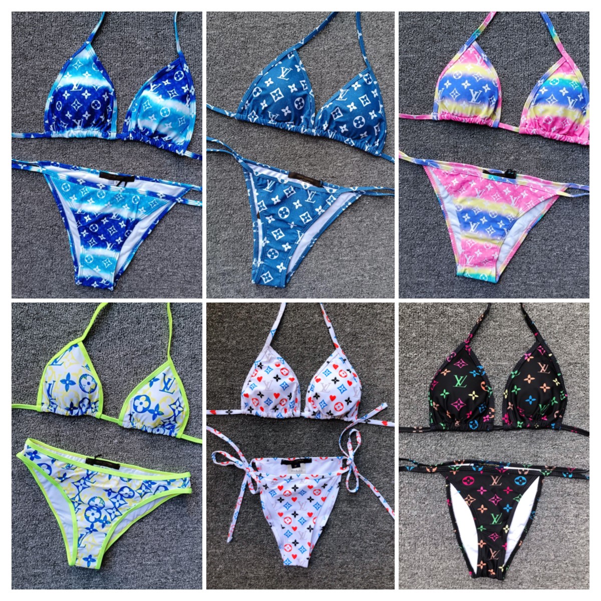 

Womens bikini Sexy Beach Bikinis swim suit Fashion Letter Printed Lace Up Summer Split Swimsuit bikinis for women, 19