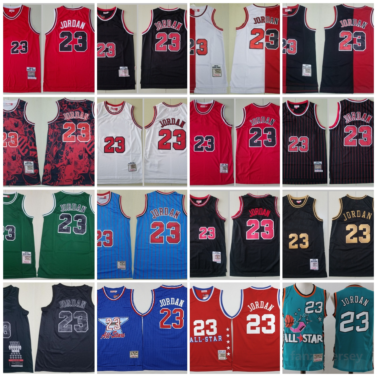 

Men Basketball 23 Michael Jerseys MJ Mike Mitchell and Ness Sport Shirts Split Half Top Quality Retro All Star Stitched Red White Black Team Vintage 1997 1998 1996 1993