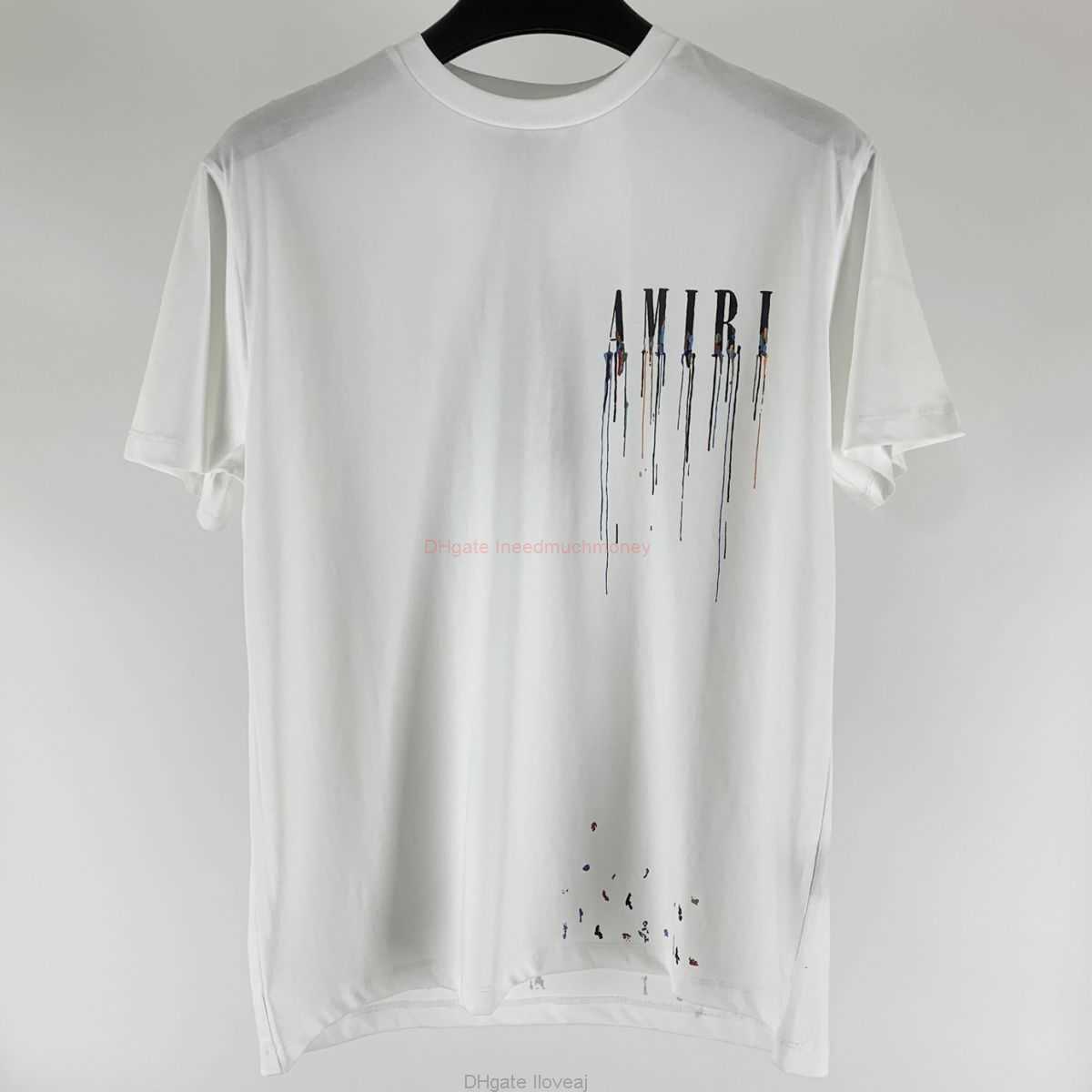 

Designer Fashion Clothing Amires Tees Am Tshirt 22ss Trendy New Amies Colorful Fluid Speckle Printing Couple Style Casual Fashion Black White Short Sleeves Luxury C